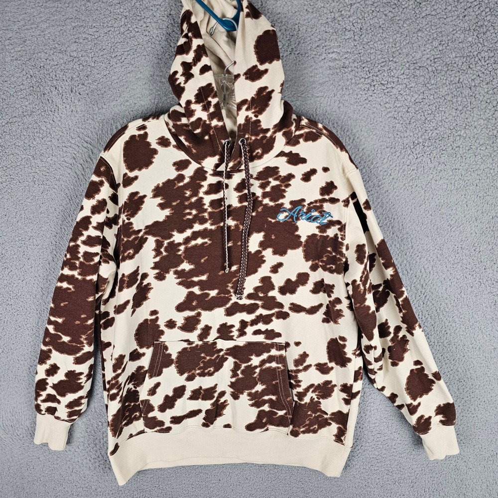 Ariat Hoodie Womens L Brown Hide Buckle SMU Hood Cow Print Western 10058661